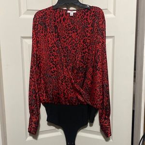 Woman’s Animal Print Long Sleeve Thong Bodysuit